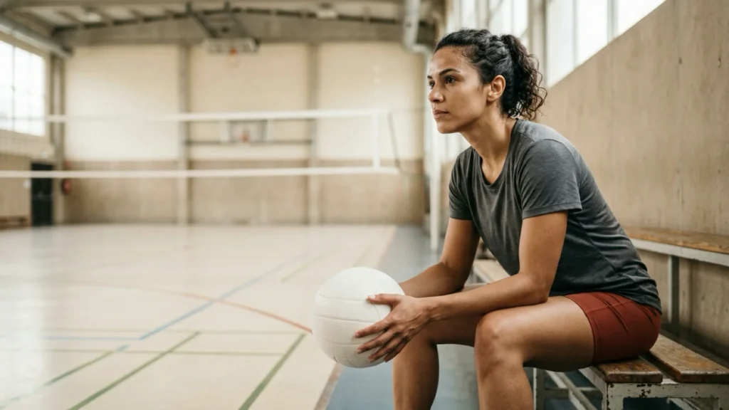 Cinco tendências atuais da psicologia no consultório em 2026 14 Atleta faz uma pausa de foco com a bola nas mãos, à beira da quadra.
