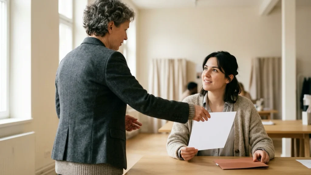 Mentoring: o que é e como aplicar em nossas atividades? Descubra aqui 10 Profissional orienta outra pessoa que segura uma folha em branco em uma sala clara.